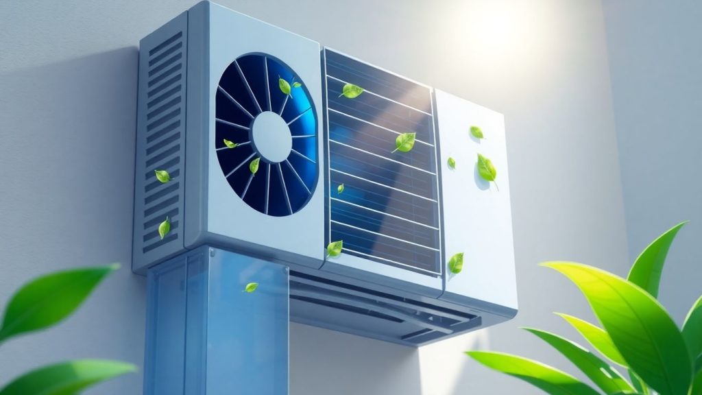Moderne, grüne Klimaanlage mit Sonnenlicht