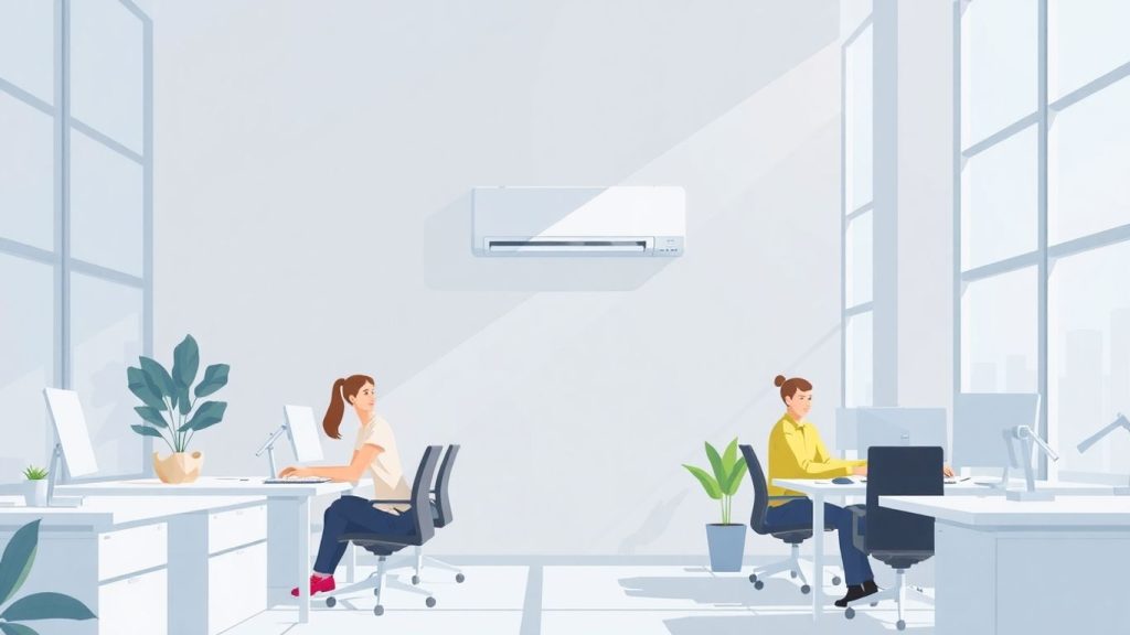 Büro mit Klimaanlage und zufriedenen Mitarbeitern