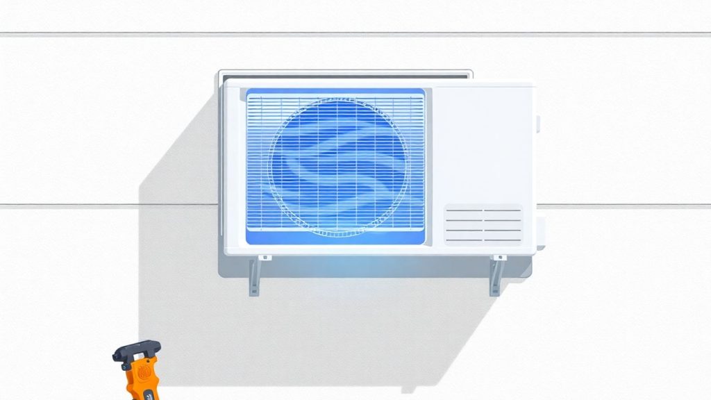 Installation einer Klimaanlage an einer Hauswand.