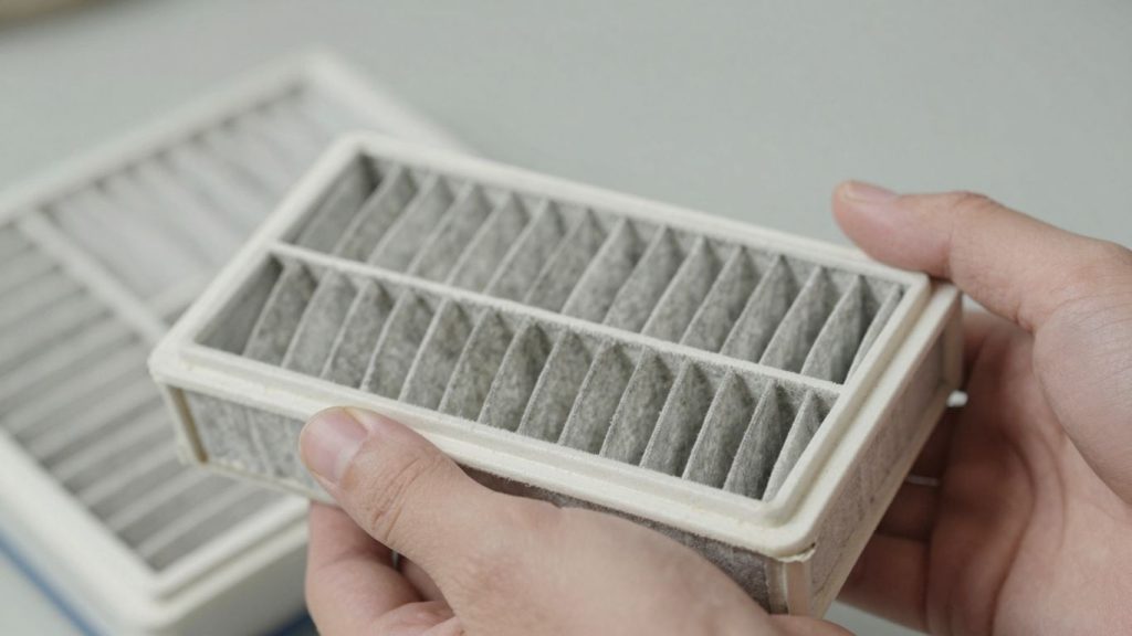 Person wechselt Auto Innenraumfilter