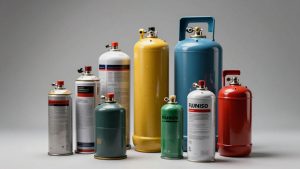 Verschiedene Kältemittelbehälter und Zylinder.