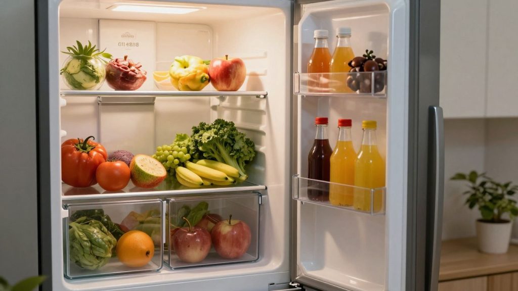 Kühlschrank mit Lebensmitteln, Energie sparen