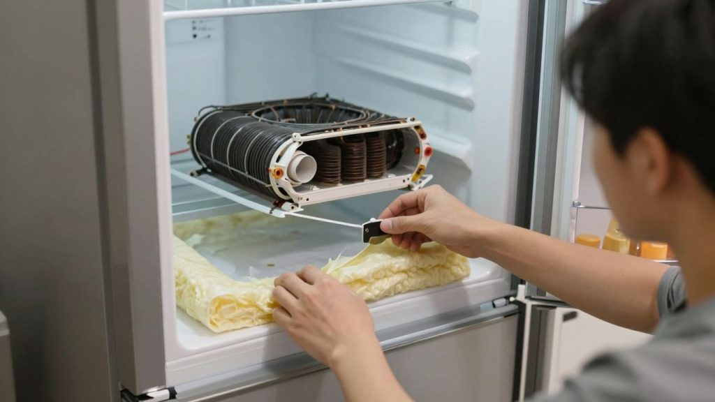 Kühlschrank wird für das Recycling zerlegt.