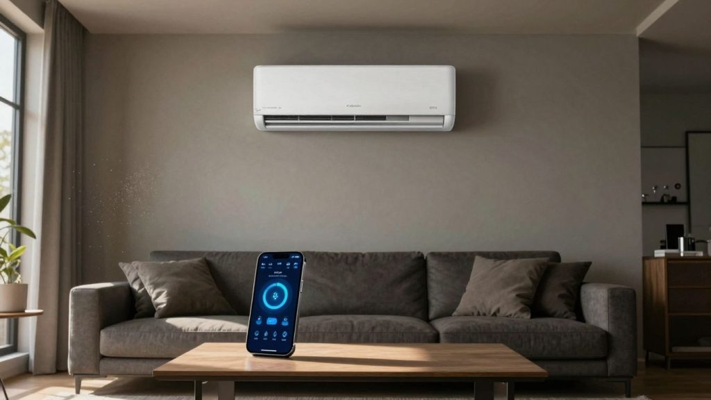Klimaanlage und Smart Home Steuerung im Wohnzimmer.
